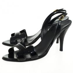 Hermes Black Patent Night Slingback Sandals Size 39