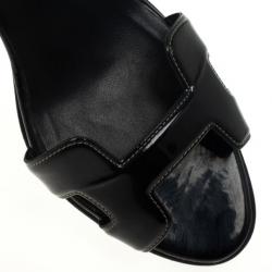 Hermes Black Patent Night Slingback Sandals Size 39
