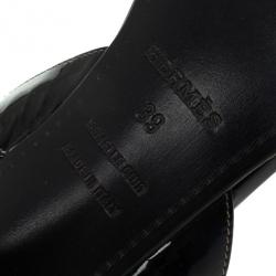Hermes Black Patent Night Slingback Sandals Size 39