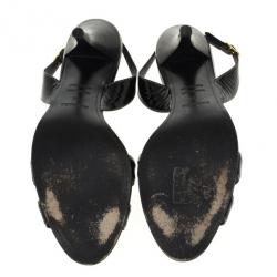 Hermes Black Patent Night Slingback Sandals Size 39