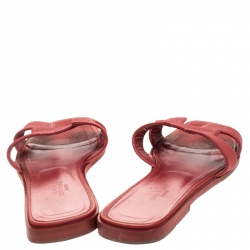 Hermes Red Leather Oran Flat Slides Size 37