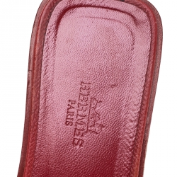 Hermes Red Leather Oran Flat Slides Size 37
