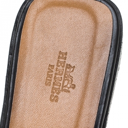 Hermes Black Leather Oran Flat Slides Size 39