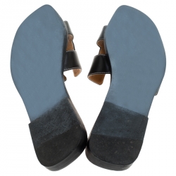 Hermes Black Leather Oran Flat Slides Size 39