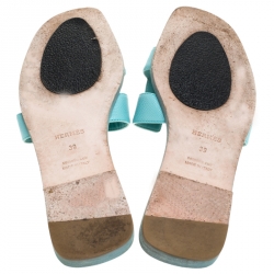Hermes Blue Leather Oran Flat Slides Size 39