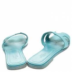 Hermes Blue Leather Oran Flat Slides Size 39