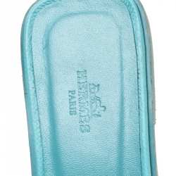 Hermes Blue Leather Oran Flat Slides Size 39