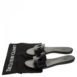 Hermes Black Leather Lisboa Flat Slides Size 39
