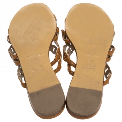 Hermes Brown Leather Rivage Chain Detail Slip On Flats Size 39