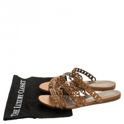 Hermes Brown Leather Rivage Chain Detail Slip On Flats Size 39