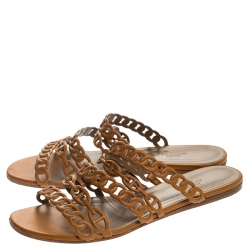 Hermes Brown Leather Rivage Chain Detail Slip On Flats Size 39