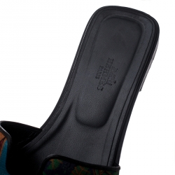 Hermes Multicolor Modernisme Tropical Print Canvas Oran Flat Slides Size 39