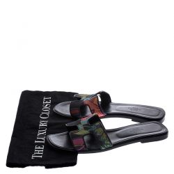 Hermes Multicolor Modernisme Tropical Print Canvas Oran Flat Slides Size 39