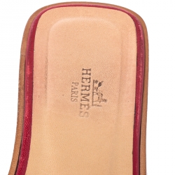 Hermes Red Leather Oran Flat Slides Size 38.5