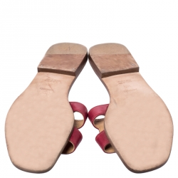Hermes Red Leather Oran Flat Slides Size 38.5