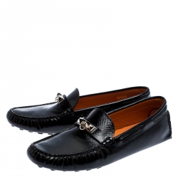Hermes Black Patent Leather Irving Slip On Loafers Size 39.5