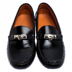 Hermes Black Patent Leather Irving Slip On Loafers Size 39.5