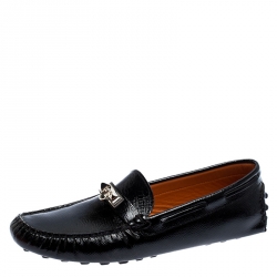 Hermes Black Patent Leather Irving Slip On Loafers Size 39.5