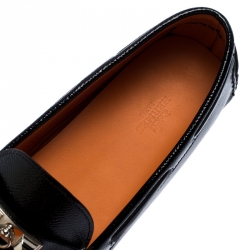 Hermes Black Patent Leather Irving Slip On Loafers Size 39.5