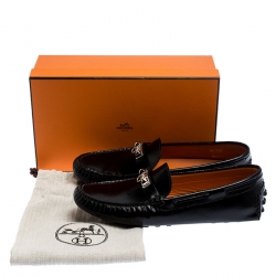 Hermes Black Patent Leather Irving Slip On Loafers Size 39.5