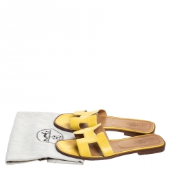 Hermes Yellow Leather Oran Slip On Slides Size 39