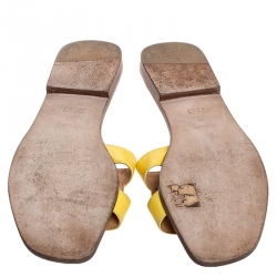 Hermes Yellow Leather Oran Slip On Slides Size 39