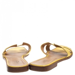 Hermes Yellow Leather Oran Slip On Slides Size 39