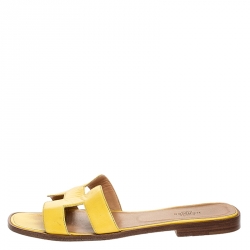 Hermes Yellow Leather Oran Slip On Slides Size 39