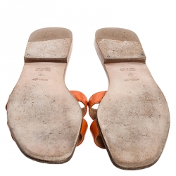 Hermes Orange Leather Oran Flat Slides Size 39