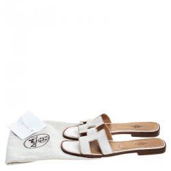 Hermes White Leather Oran Slide Sandals Size 39