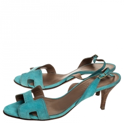 Hermes Turquoise Suede Night Slingback Sandals Size 38