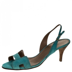 Hermes Turquoise Suede Night Slingback Sandals Size 38