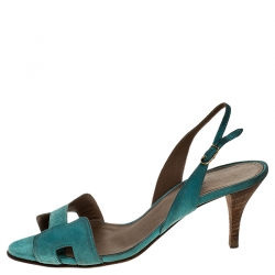 Hermes Turquoise Suede Night Slingback Sandals Size 38