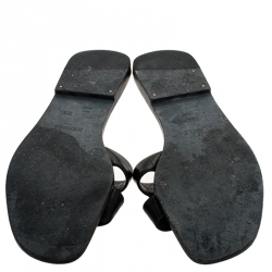 Hermes Black Leather Medor Pyramid Oran Flat Slides Size 36.5