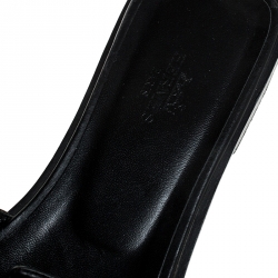 Hermes Black Leather Medor Pyramid Oran Flat Slides Size 36.5