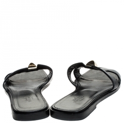 Hermes Black Leather Medor Pyramid Oran Flat Slides Size 36.5