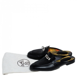 Hermes Black Calfskin Leather Palladium Plated Oz Mules Size 36.5