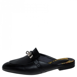 Hermes Black Calfskin Leather Palladium Plated Oz Mules Size 36.5