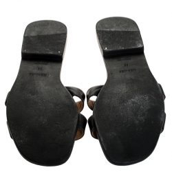 Hermes Black Leather Oran Flat Slides Size 42