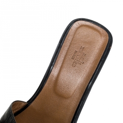 Hermes Black Leather Oran Flat Slides Size 42