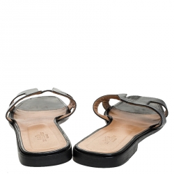 Hermes Black Leather Oran Flat Slides Size 42
