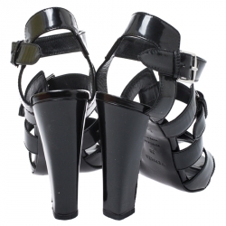 Pre Owned Hermes Black Patent Leather Double Ankle Strap Open Toe Sandals Size 38