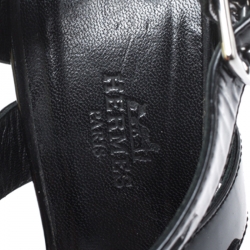 Pre Owned Hermes Black Patent Leather Double Ankle Strap Open Toe Sandals Size 38