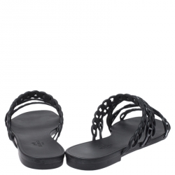 Pre Owned Hermes Black Rubber Chain Stappy Flats Size 40