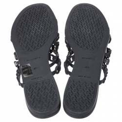 Pre Owned Hermes Black Rubber Chain Stappy Flats Size 40