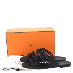 Pre Owned Hermes Black Rubber Chain Stappy Flats Size 40