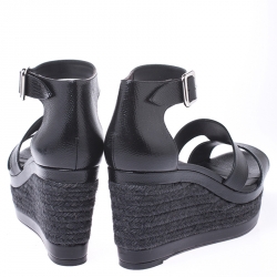 Hermes Black Textured Patent Leather Ilana Espadrille Wedges Sandals Size 40