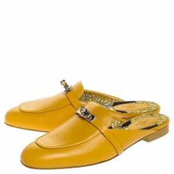 Hermes Mustard Calfskin Leather Palladium Plated Oz Mules Size 41
