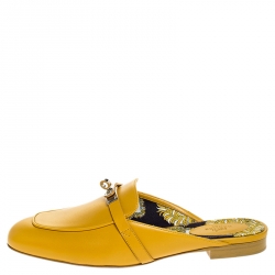 Hermes Mustard Calfskin Leather Palladium Plated Oz Mules Size 41