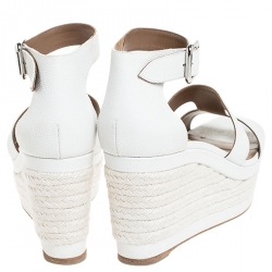 Hermes White Textured Leather Ilana Espadrille Wedge Sandals Size 39